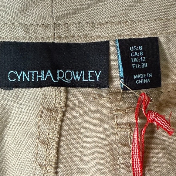 Cynthia Rowley Pants Womens 8 Khaki 100% Linen Adjustable Length NWT Lagenlook - Picture 12 of 15